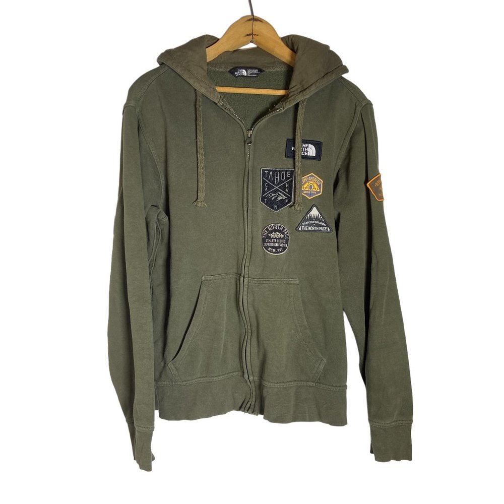 THE NORTH FACE Green Full Zip Hoodie Jacket Patches Tahoe / Geddesic